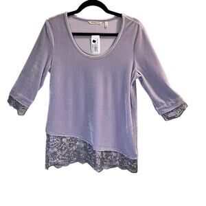 Soft Surroundings Velvet Rousseu Top 3/4 Sleeve Lace Trim Lined Size S NWT